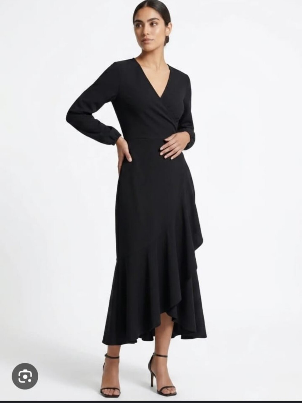 Anna Black Asymmetric Wrap Skirt Dress